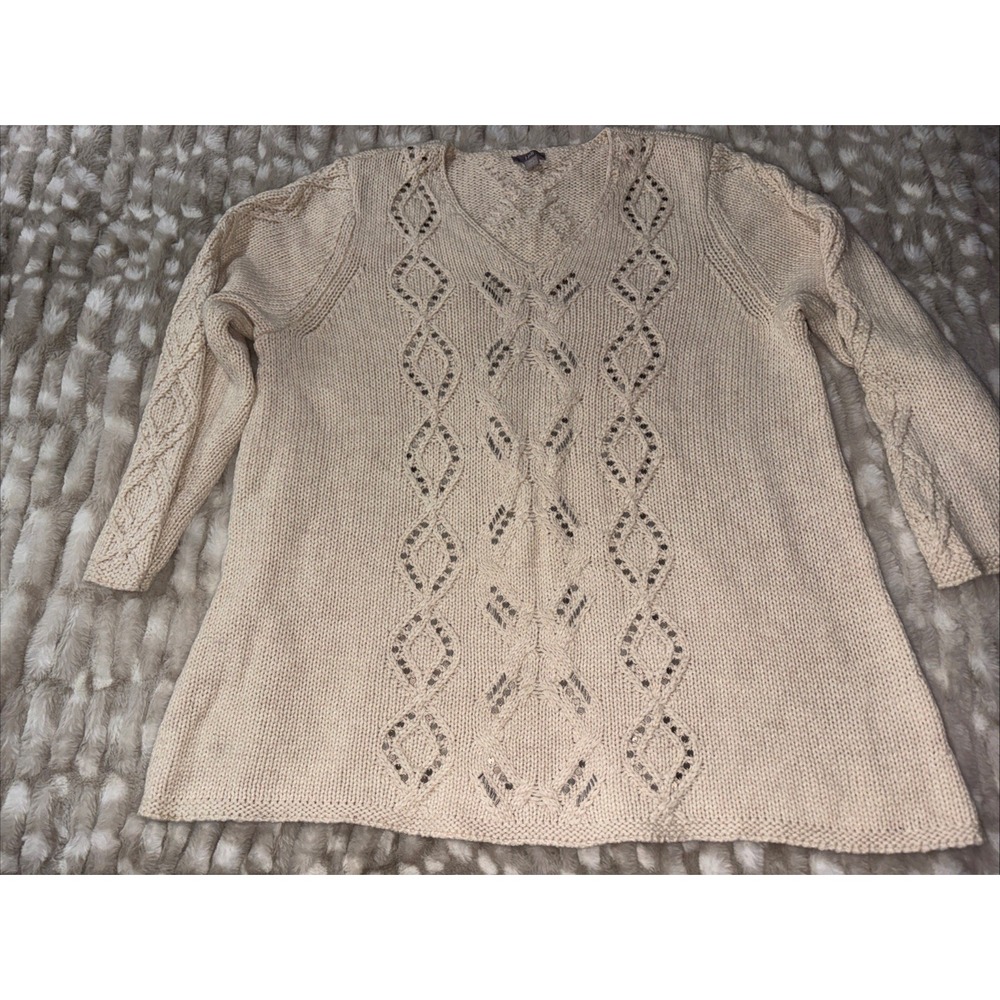 J. Jill Womens XL Pet Cream Cable Knit Sequin Sweater Relaxed Oversized Pullover